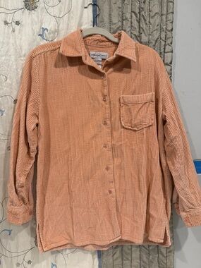 Vintage Women's cambridge country  Button-Down Corduroy Shirt - Peach
